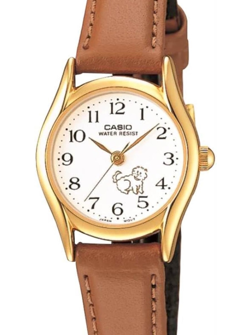 Casio cat watch Gold-Tone Case white Dial Brown Leather Watch